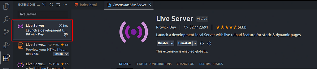 Picture of Live Server Extension