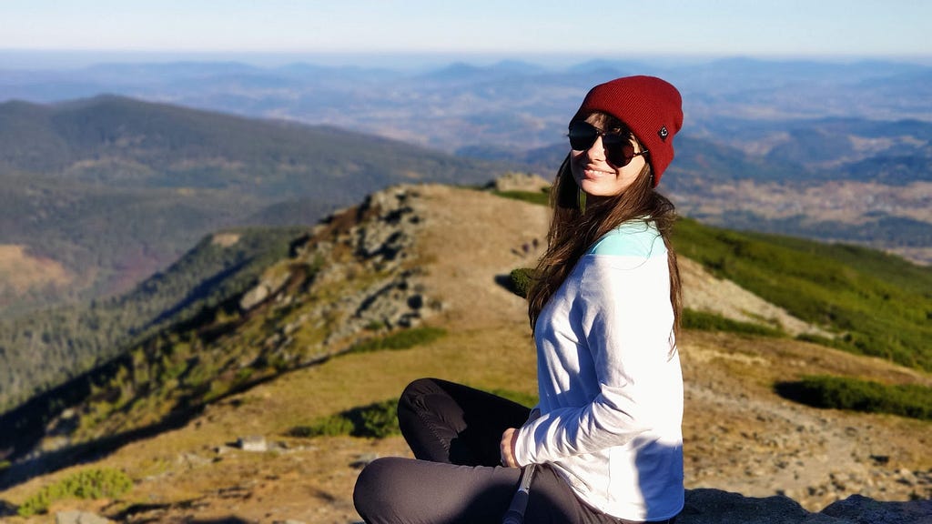 My beautiful wife is smiling at me :) Babia Góra, Poland, 2021.10.28