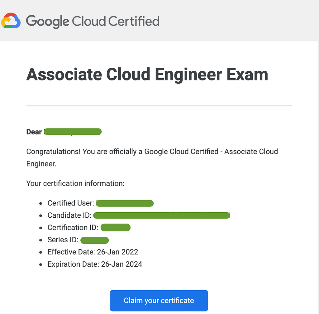 Final result, mail from Google Cloud