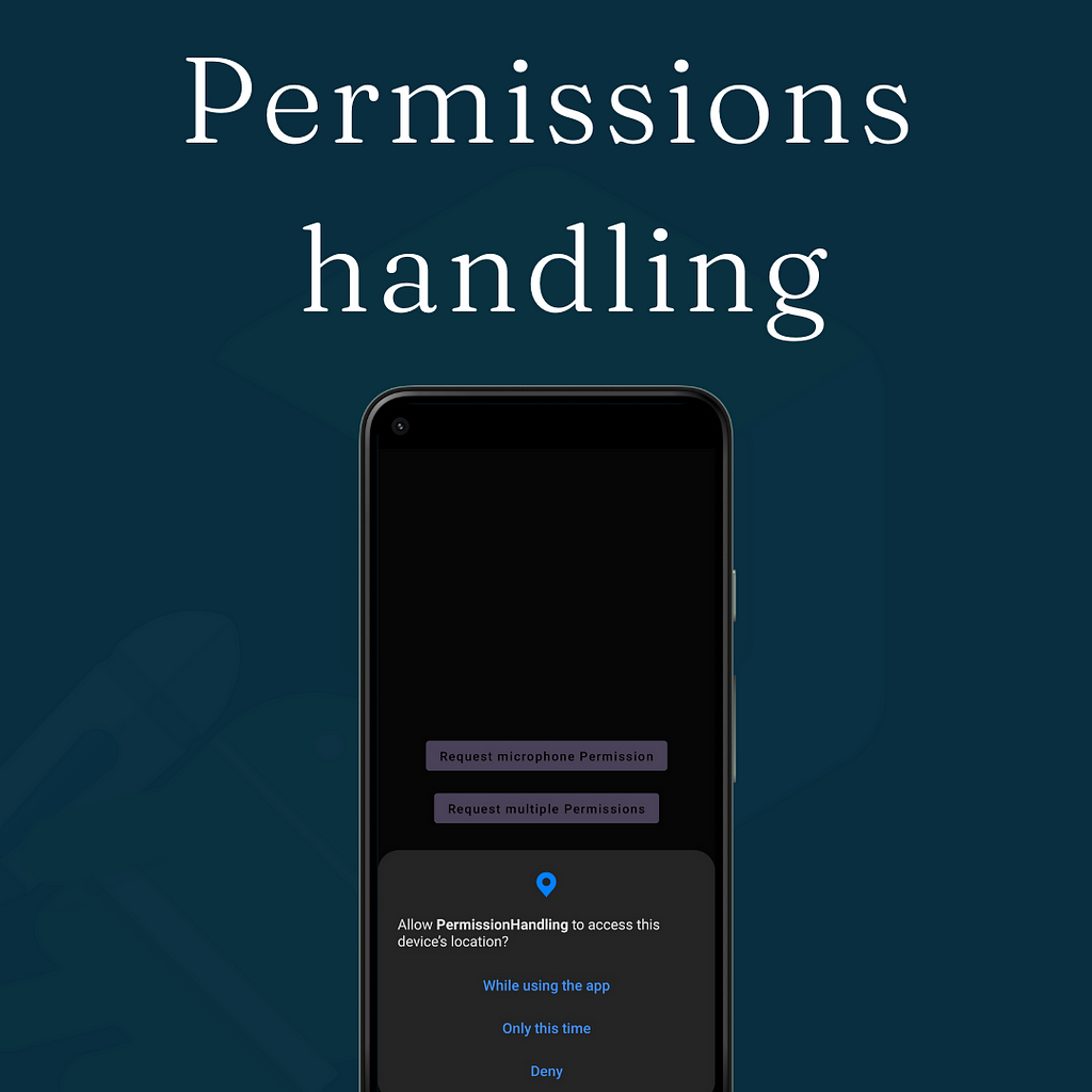 A screenshot of the example app with “Permissions handling” as a title
