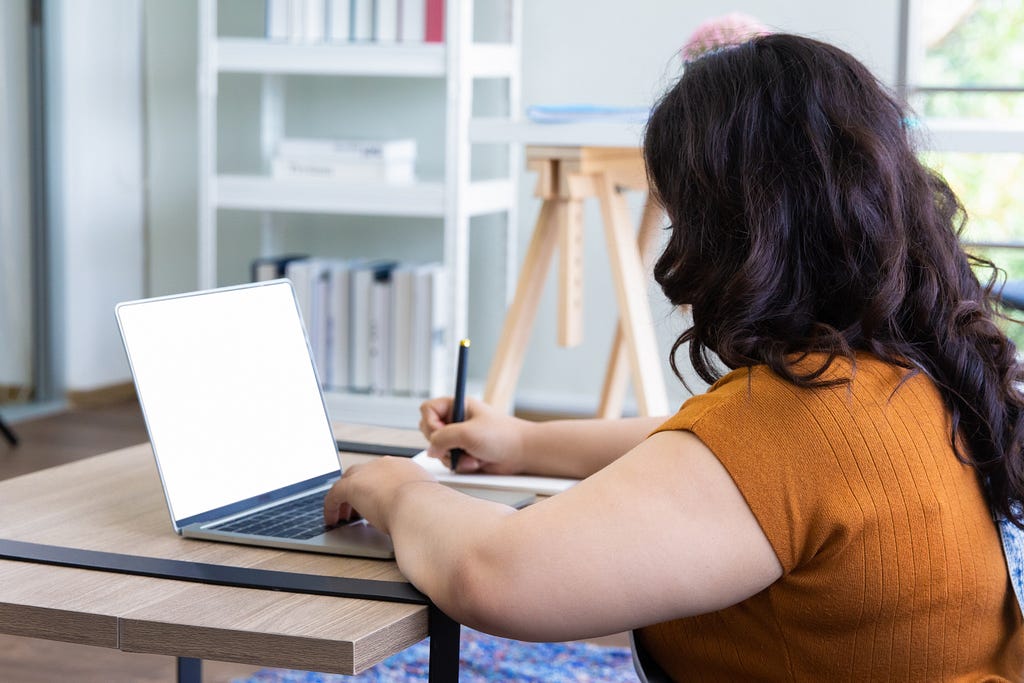 A woman working on a computer