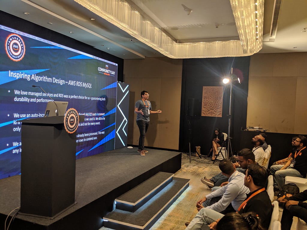 Presenting our learnings at AWS Community Day, Bangalore, 2019.