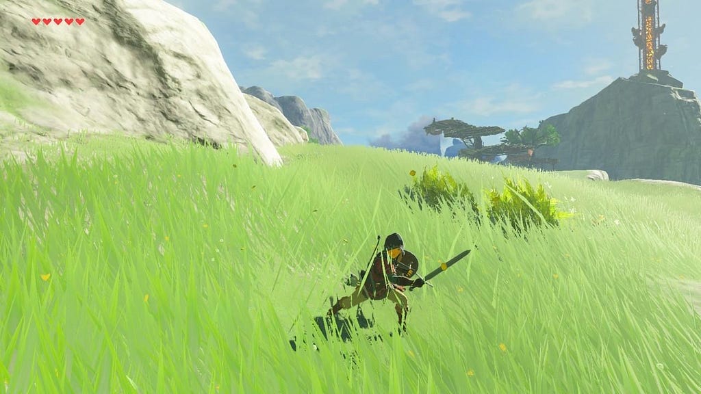 Link cutting grass with his sword.