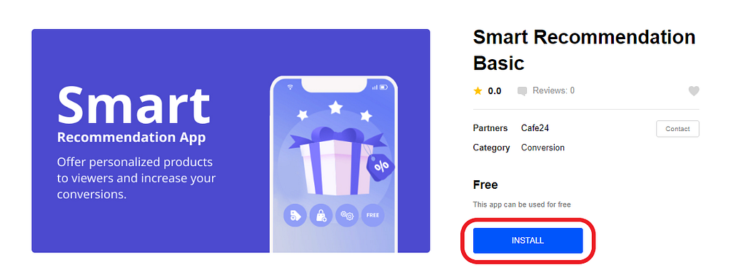 screencap of the Smart Recommendation app INSTALL button