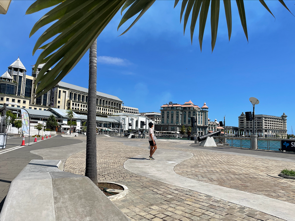 Totally candid shot of me walking around the Waterfront at Port Louis, Mauritius.