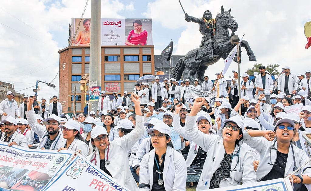 Doctors, primarily female doctors, protesting in the Eastern-most border state of India — West Bengal. Credits: The Times of India