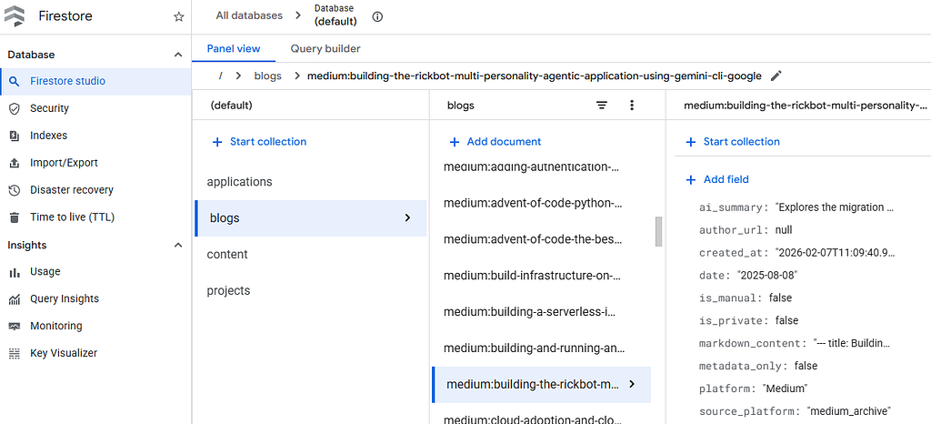 The Firestore database