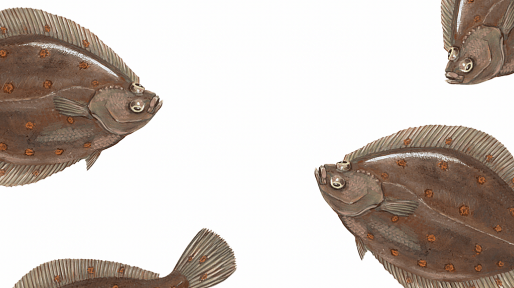 four fish on a white background. one is swimming away and you can just see the tail, the others are moving to the centre of the page
