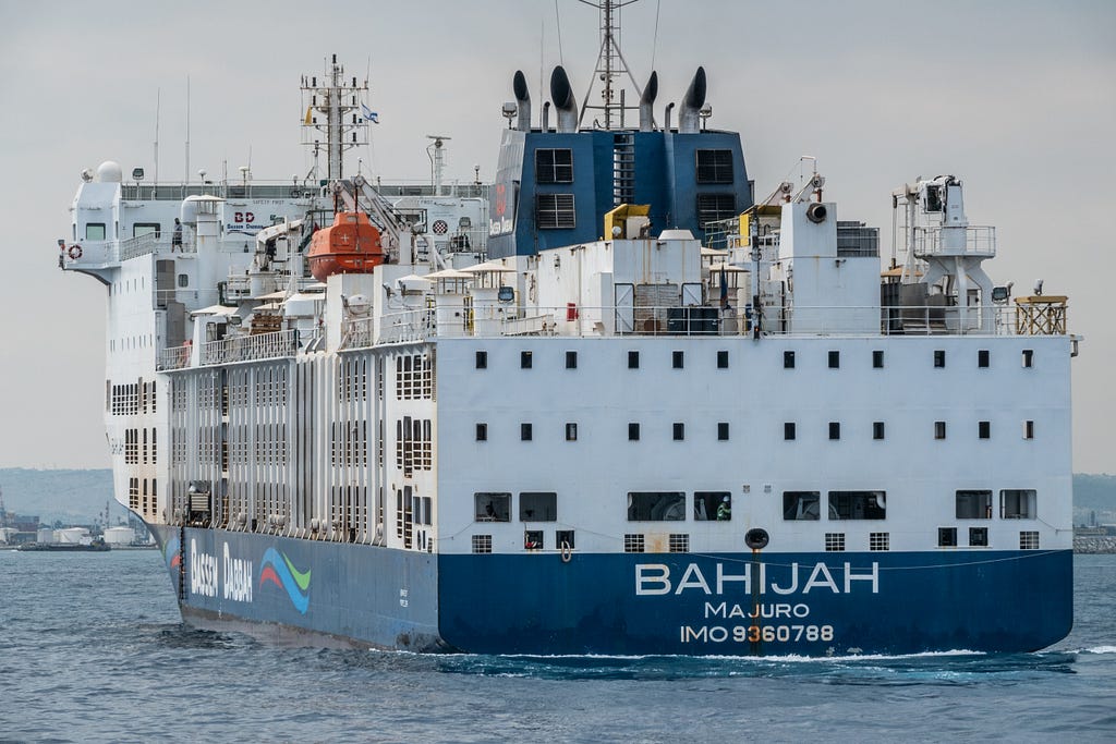 The Bahijah transport ship, carrying 22,000 animals from Australia to Israel, 2018.