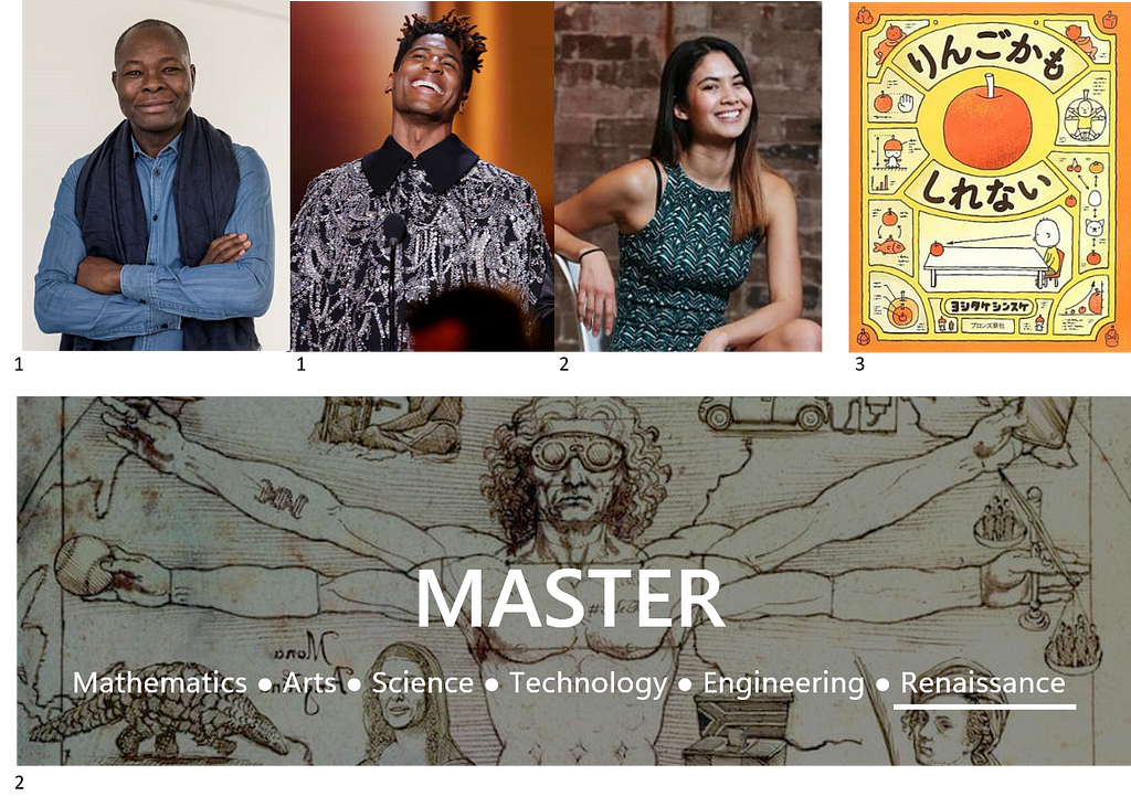 1. It takes a village to raise a child: consider Francis Kéré and Jon Batiste / 2. Stop over-emphasising STEM disciplines: consider the Renaissance in MASTER and Melanie Perkins of Canva / 3. Start bringing our skills closer to 5 year olds: consider the Apple Book