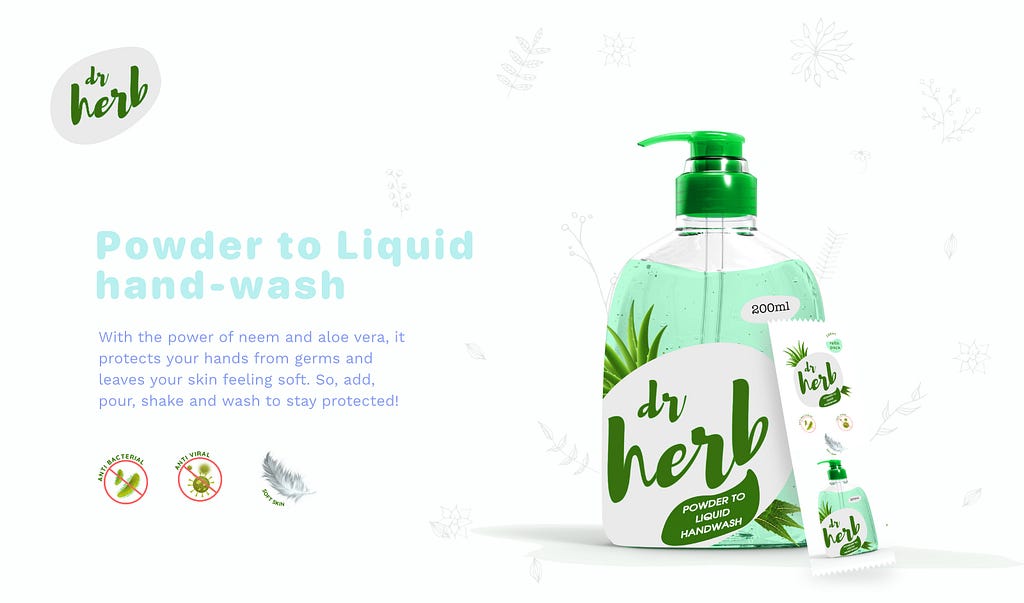 Dr Herb — powder to liquid natural hand-wash.
