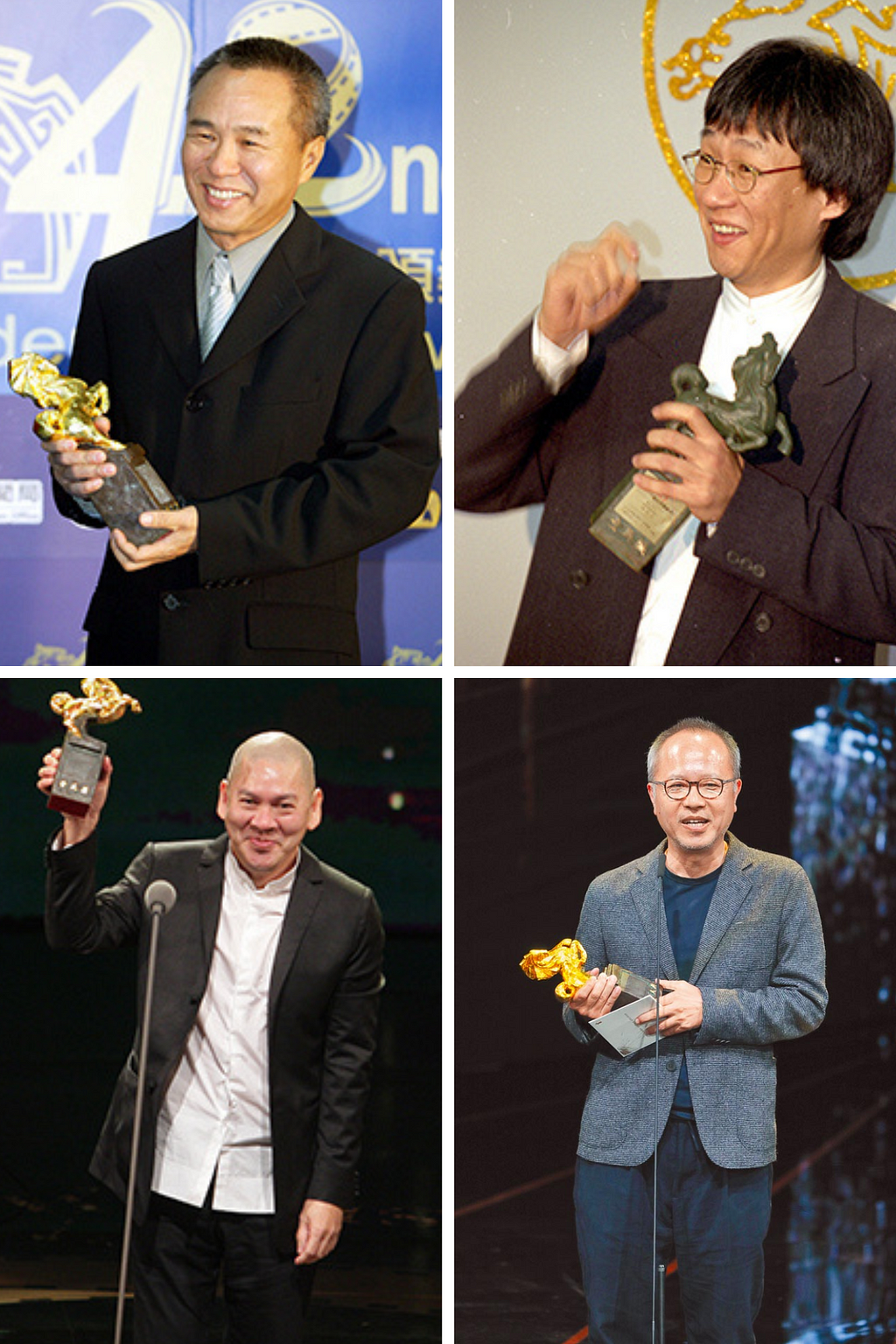 Taiwan Films_ Taiwanese Director_ In the photo, the directors are as follows: Hou Hsiao-Hsien in the top left, Edward Yang in the top right, Tsai Ming-Liang in the bottom left, and Chung Mong-Hong in the bottom right.