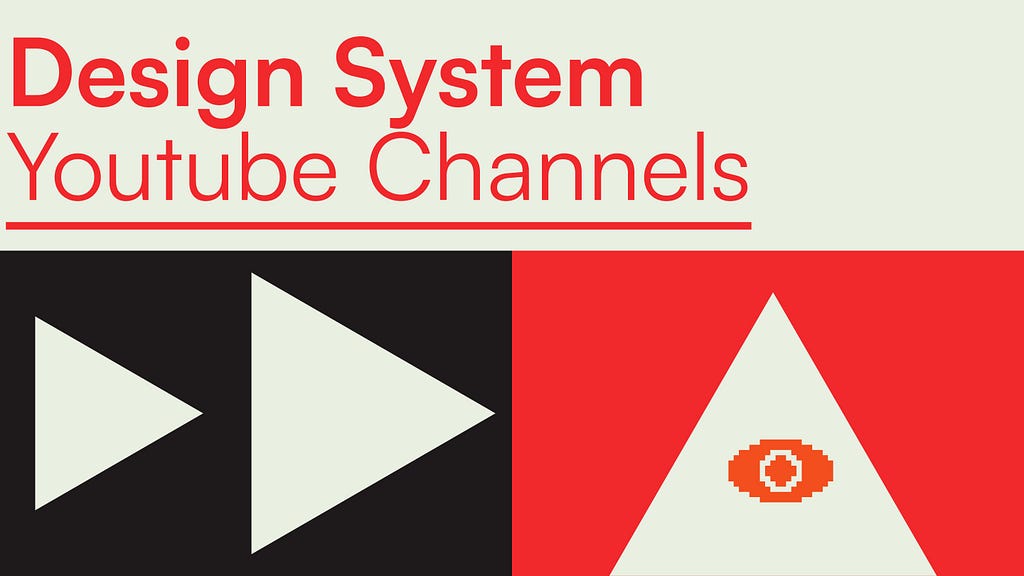 Image title- Design system youtube channels; supporting shapes-two triangles facing right and another triangle with a pixelated eye