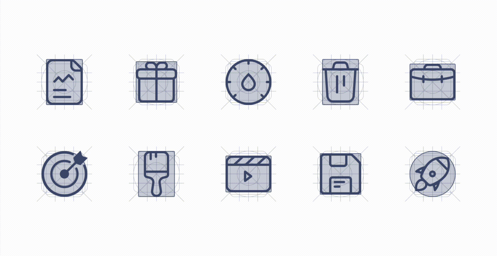 A GIF that shows how a set of icons allgined on the icon grid