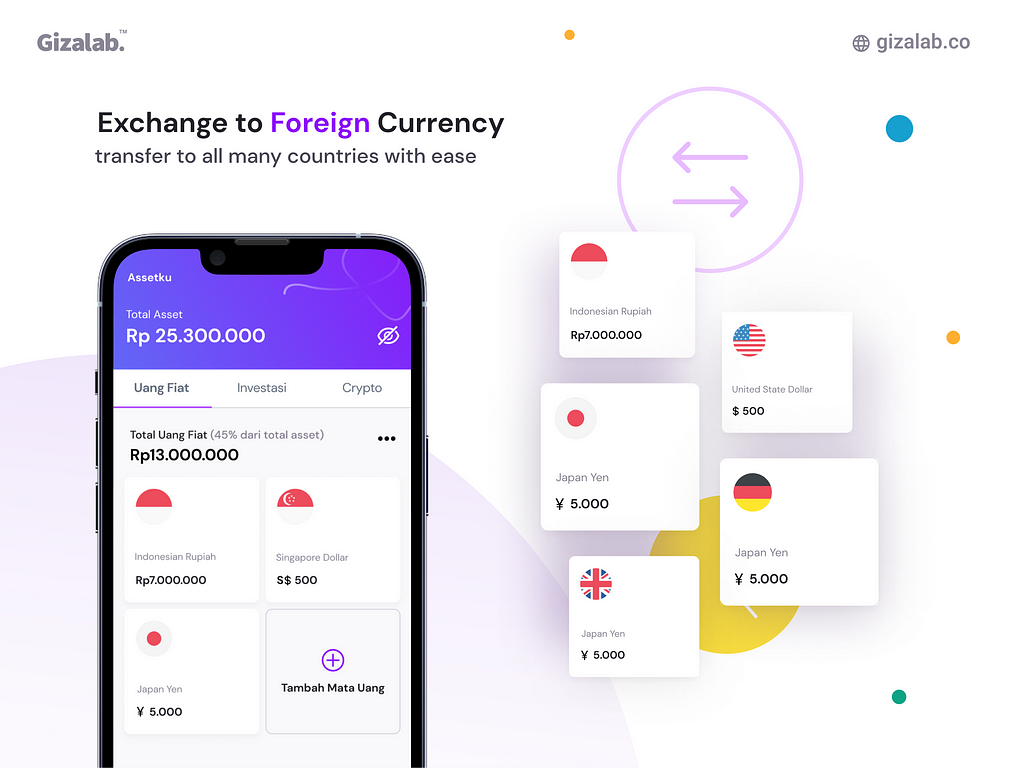 A mobile app’s user interface design of a screen for foreign currency exchange