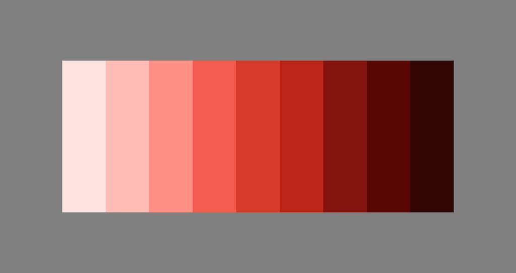 Monochrome color swatches based on the reddish-orange color base