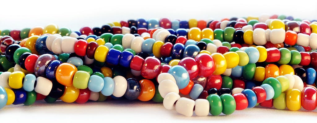 strings of colorful beads in varying combinations