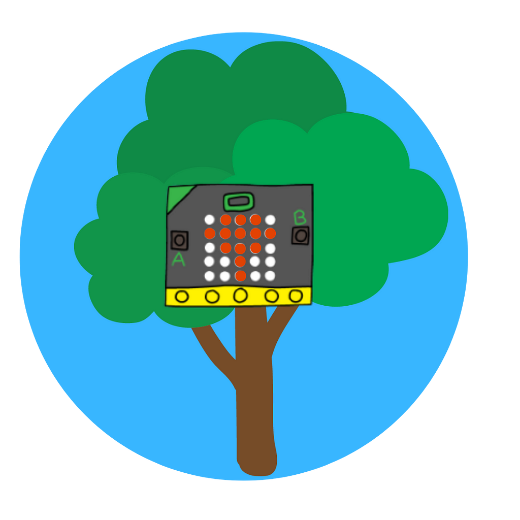A Microbit placed on a tree for the project Save the Trees.
