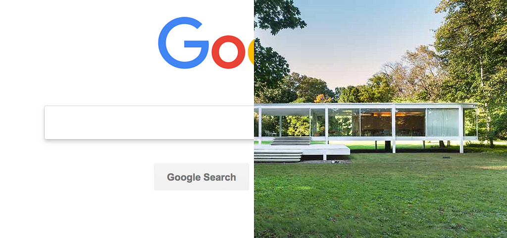 The Farnsworth house juxtaposed against Google’s search bar.