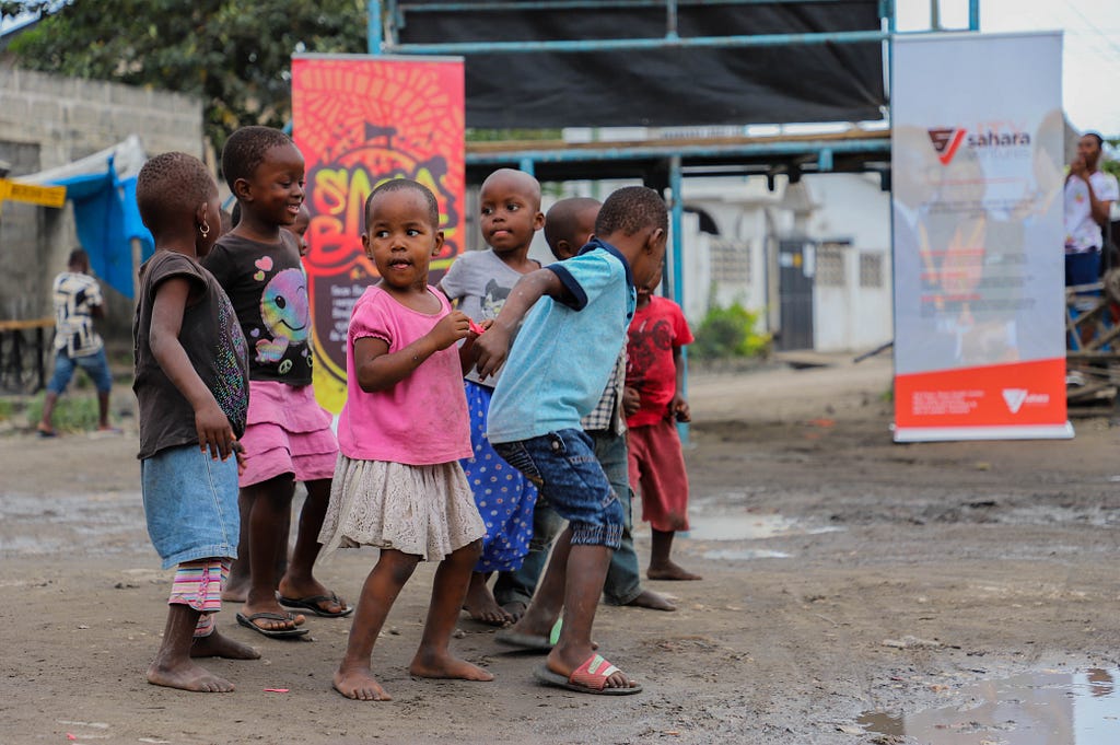 This picture was taken 2018 at Sandali District showing children dancing the traditional music popular named Singeli