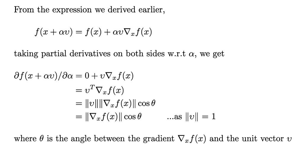 Solution for the directional derivative of a function in terms of gradient and the unit direction vector
