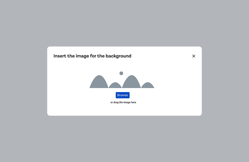 Option on shows dragging an image to a region to upload it and an option to open the browsing panel and load the image.