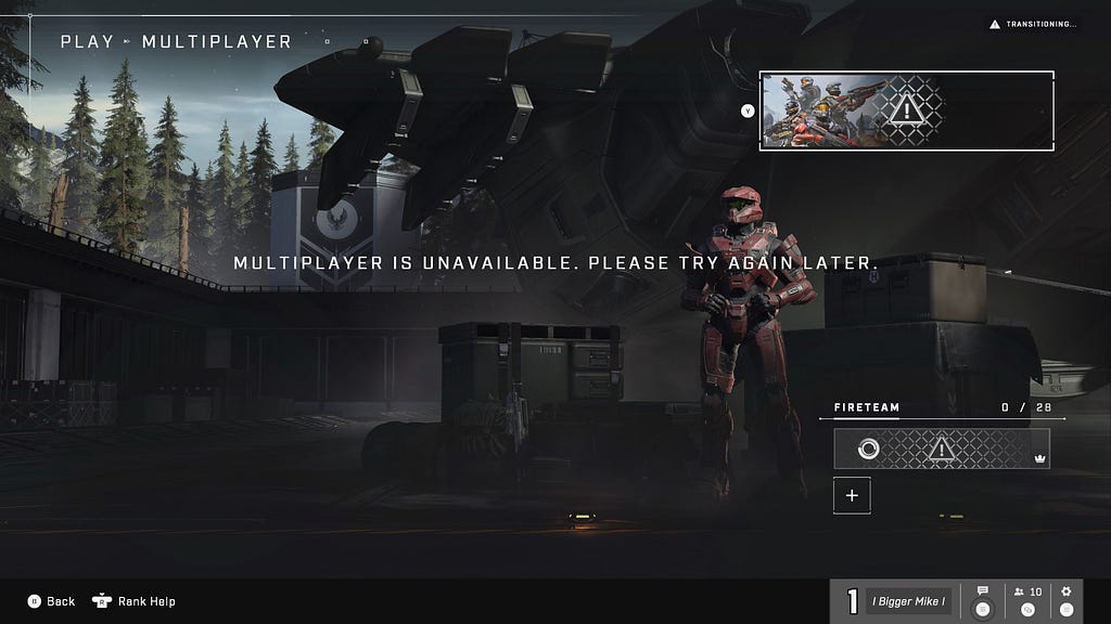 Halo Infinite Multiplayer unavailable menu
