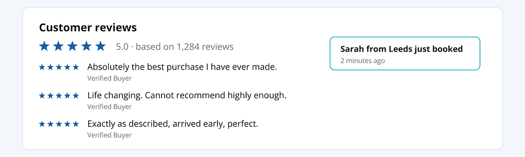 Image with fake, overly positive reviews.