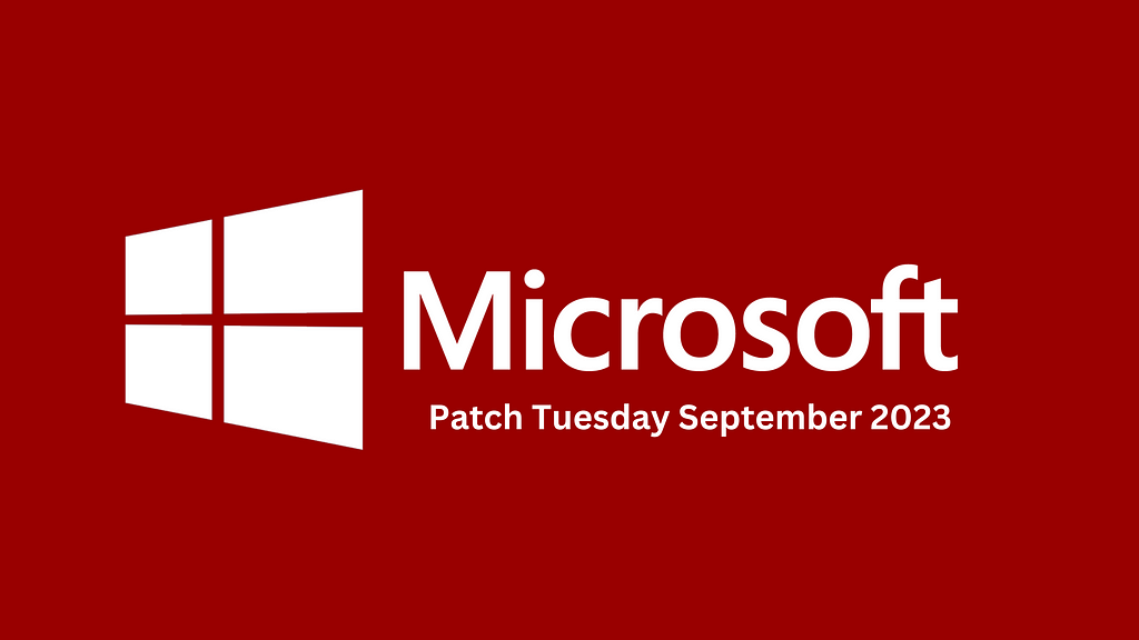 Microsoft Patch tuesday September 2023 on a brick red background