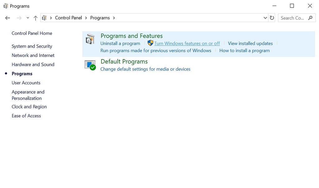 Control Panel\Programs\Programs and Features