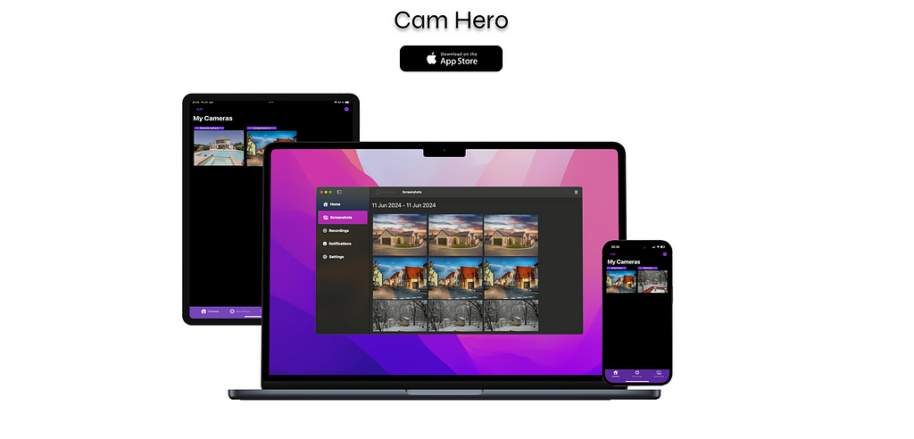 Cam hero is IP camera viewer for iOS and macOS, compatible with ONVIF, RTSP, MJPEG, H.264 & H.265