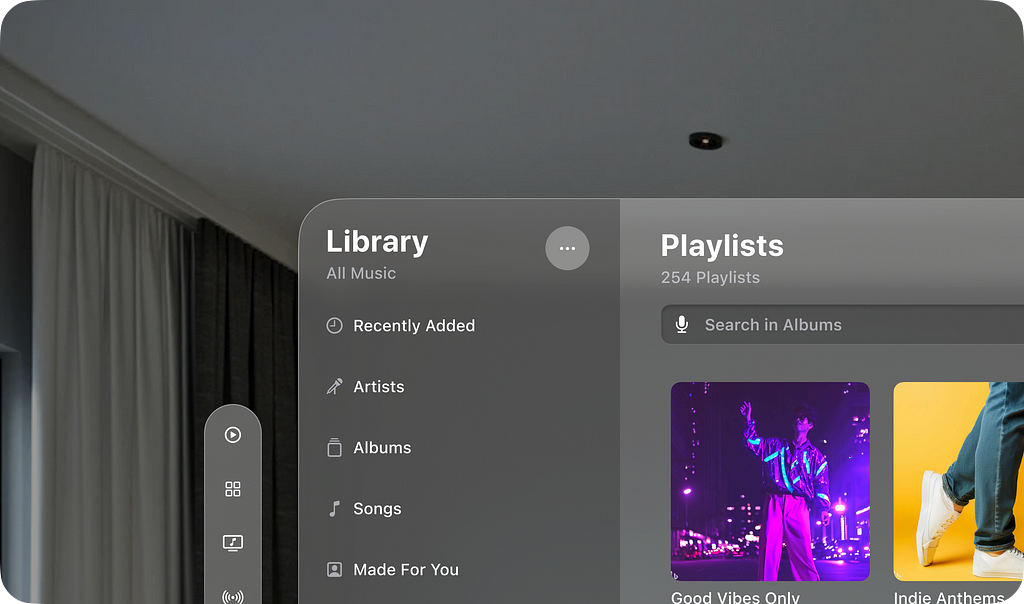 Apple music window with white texts