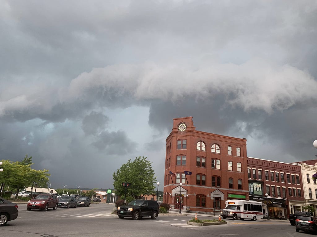 Ominous Stormy sky above a town in Vermont.