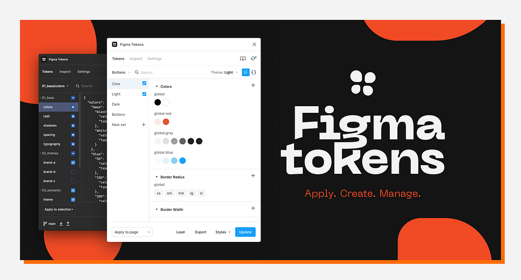 figma tokens screen with ui and color palette