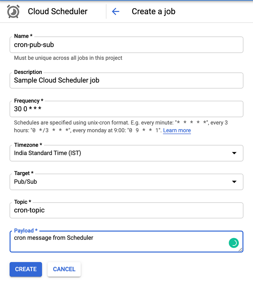 GCP Cloud Scheduler Create Job via UI