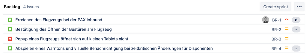 Figure 3: Product Backlog in Jira