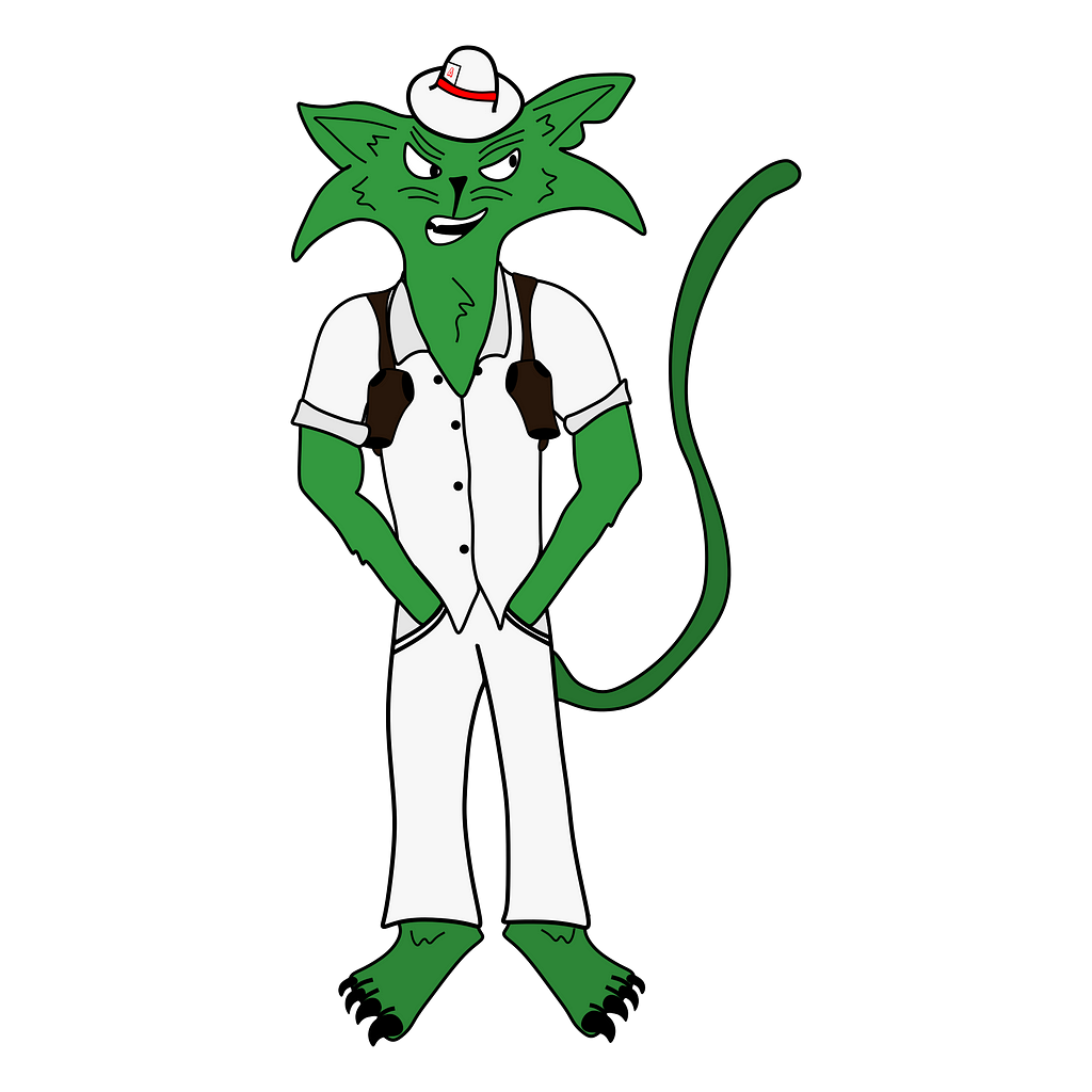 Meio Gato com os trajes da segunda temporada que lembram traços do Zé Pelintra.
