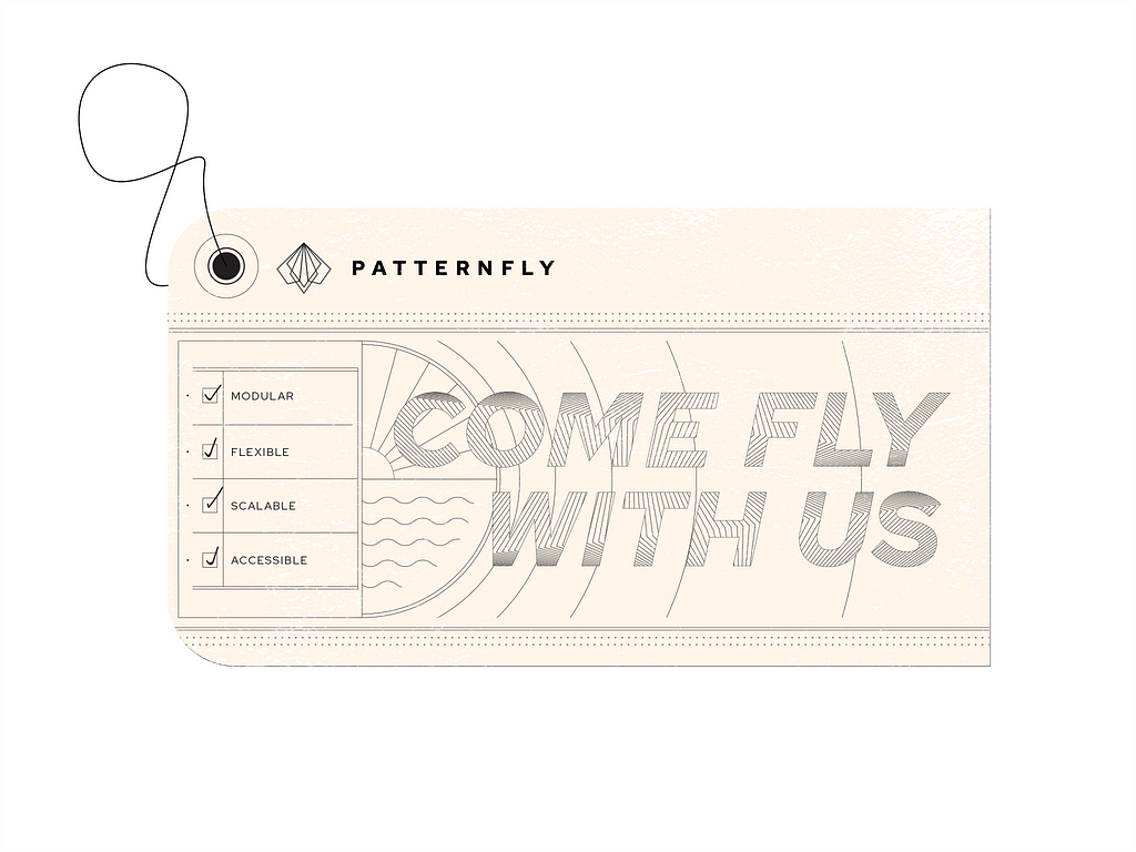 “Come fly with us” PatternFly luggage tag graphic