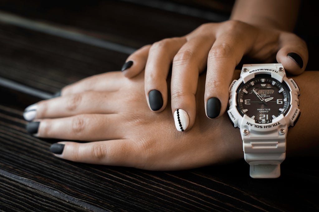 An imagine of womens hands watching on a watch