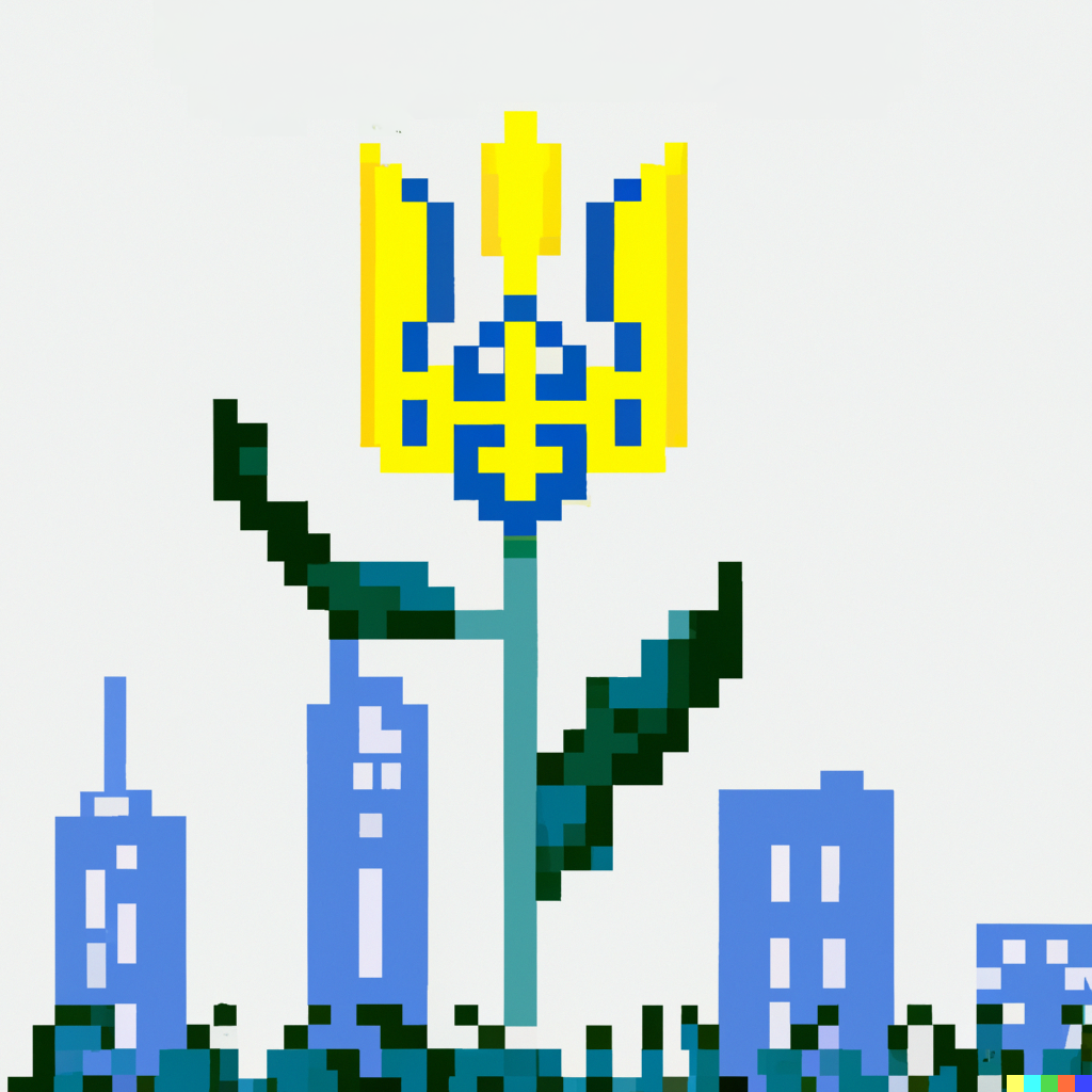 Айти рынок Украины изображён в виде цветка с гербом, символически обещая процветание и высокие зарплаты