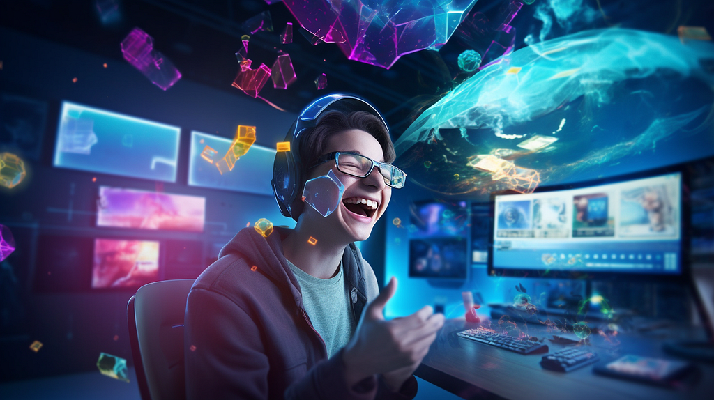 image of a gamer laughing as in-game tokens