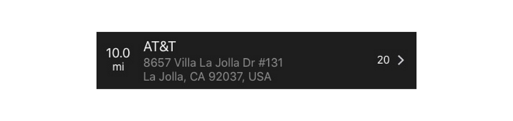 A list item on an app that shows the details of a specific location.