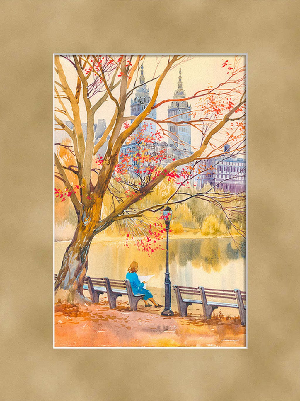 Central Park West Watercolor Painting by Roustam Nour