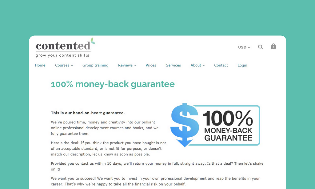Example for Money-back guarantee