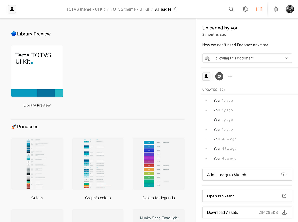 Print de onde está disponível o UI Kit do PO UI com o Tema da TOTVS, demonstrando que o botão "Add Library to Sketch" está no canto inferior direito.