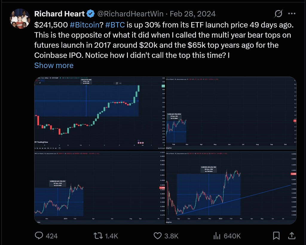 The Bitcoin Oracle’s February 2024 tweet outlining his directional thesis for Bitcoin price this cycle near $241,500.