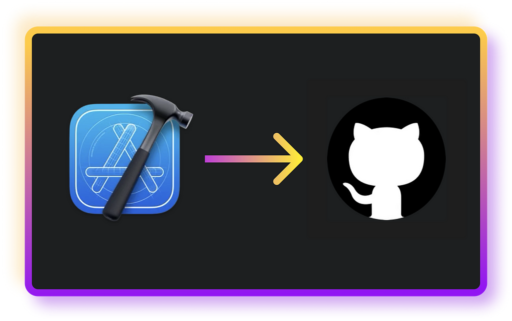 Xcode logo, arrow right and GitHub logo