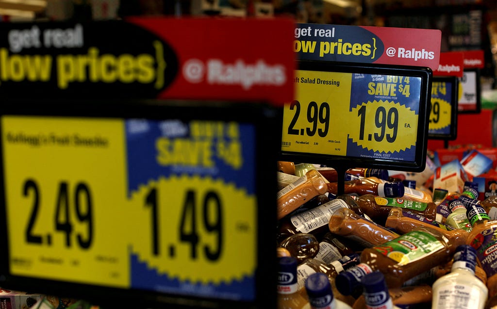 Price tags at a grocery store in Pasadena, California, December 1, 2016. Photo by Mario Anzuoni/Reuters