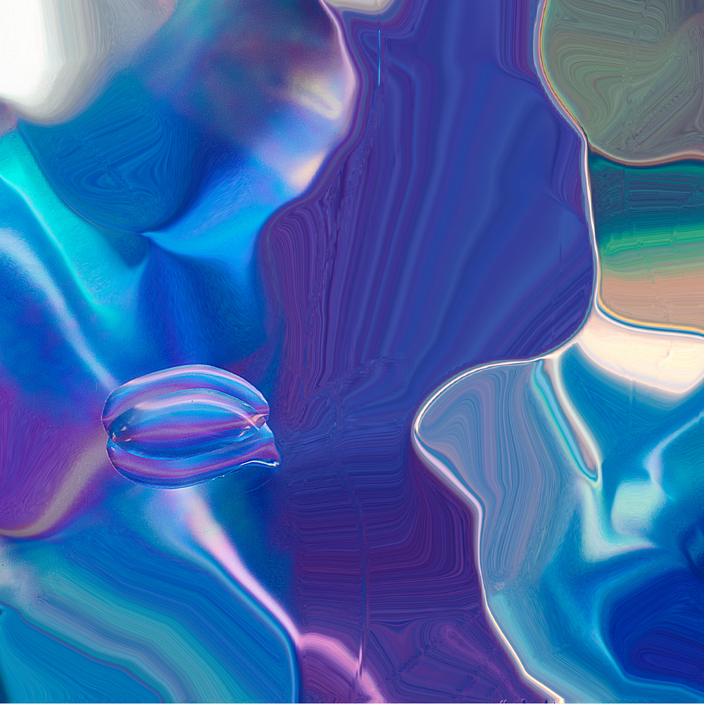 Blue, green,  purple and white iridescent abstract shapes