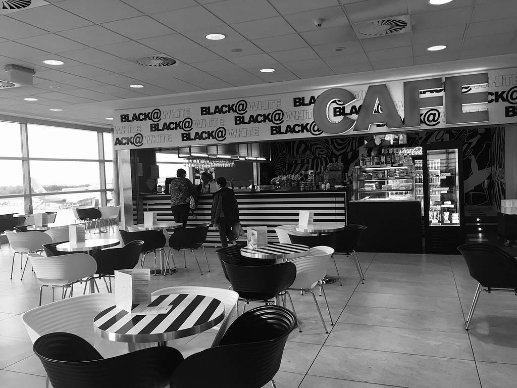 Cafe “Black@White” in the Vaclav Havel airport, Prague